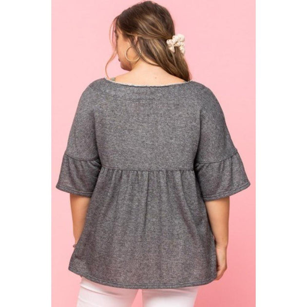 TRUEDAMES Solid French Pullover Terry Woven Top Pink 2X 4