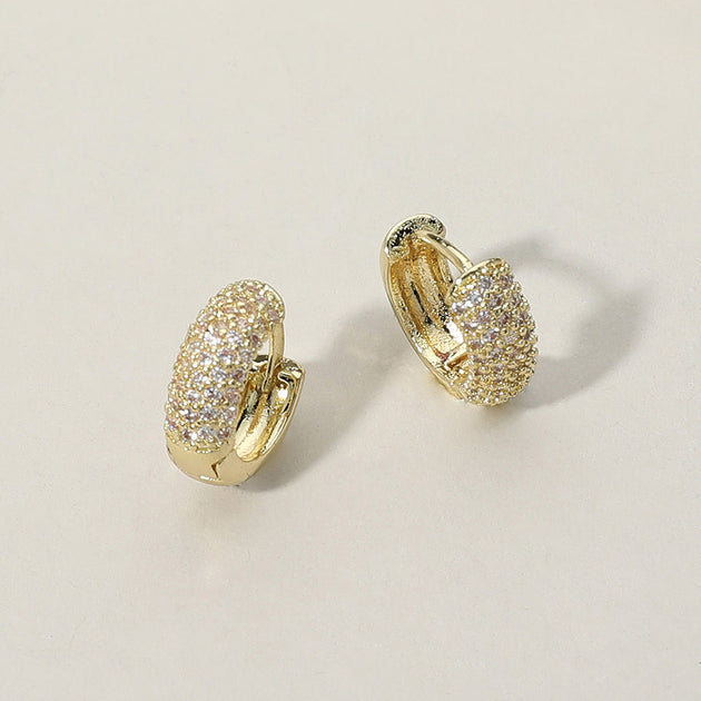 FASHNZFAB CZ Stone Paved Huggie Hoop Earrings Silver 3