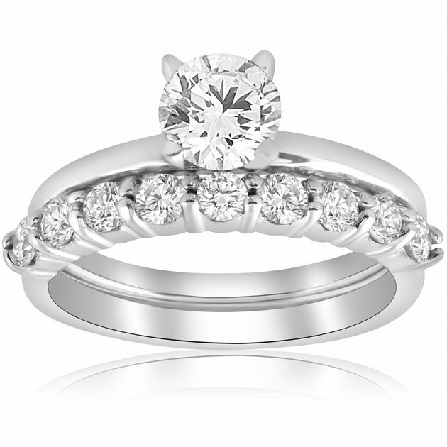 Pompeii3 1.10ct Diamond Engagement Wedding Ring Set 14k White Gold US 6.5 2