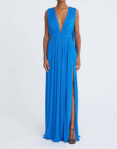 Robe longue Halston Heritage Ashley Jersey Col V Bleu US 6 2