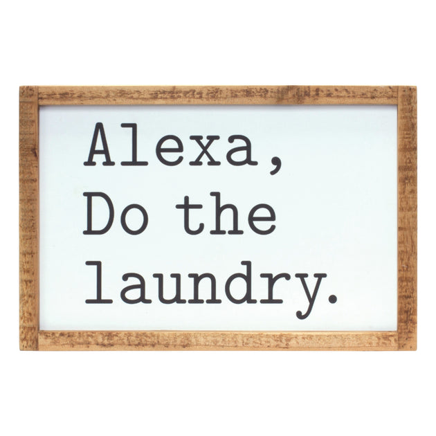 Hivvago Alexa Do The Laundry Wood Wall Decor White/Black 8x12 3