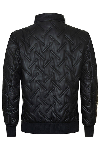 Infinity Mens Bomber Leather Quilted Jacket Blue XLarge 4