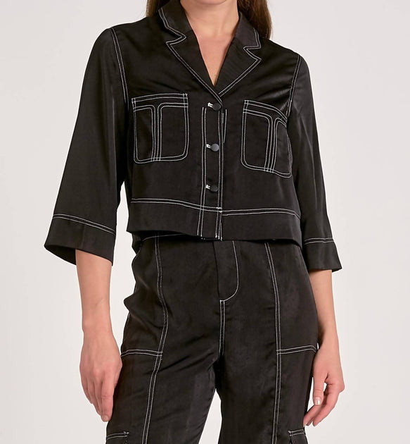 ELAN Jackie Button-Up Shirt Black XS 2