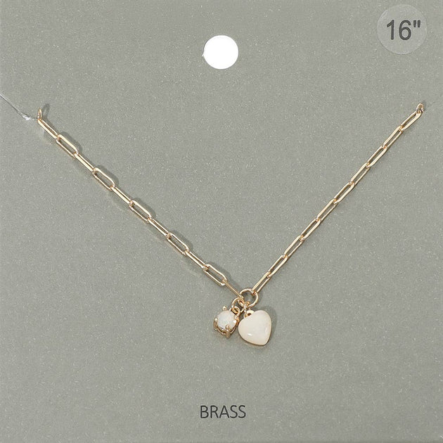 FASHNZFAB Heart Stone Charm Paperclip Chain Necklace Blue 2