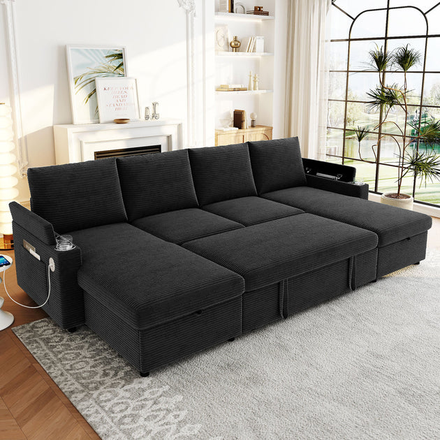 Streamdale Convertible U-Shaped Sectional Sofa Black 4