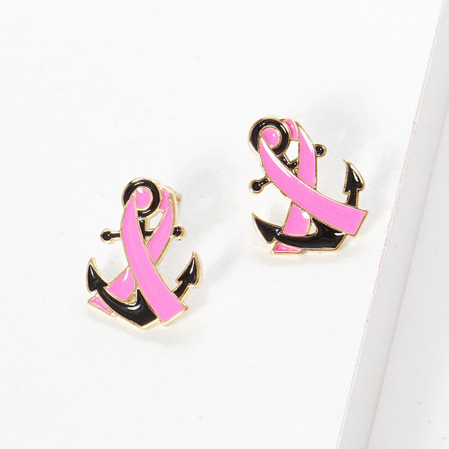FASHNZFAB Anchor Pink Ribbon Stud Earrings Pink 2