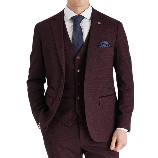Infinity Men's Wine Suit Blazer Prince Of Wales Red US 38 Regular 3