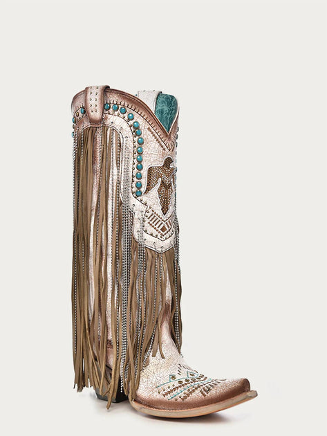 Corral Embroidered Eagle Cowboy Boot Beige US 9 3