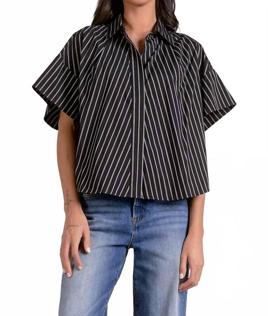 ELAN Cyndi Stripe Button-Up Blouse Black Small 2