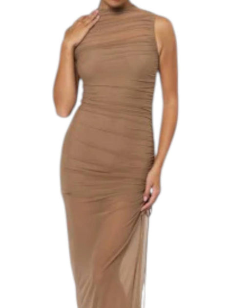 Blue Blush Sheer Maxi Dress Brown Medium 3