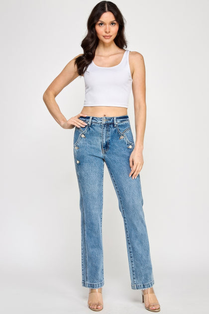 TRUEDAMES High Rise Dad Jean Blue US 12 4
