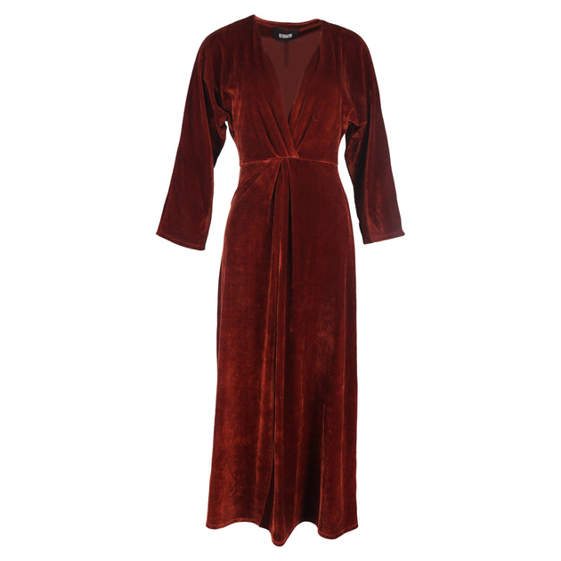 Reformation Deep Neck Midi Long Sleeve Dress In Brown Velvet