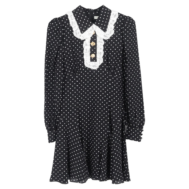 Alessandra Rich Polka Dot Mini Long Sleeve Dress In Black Silk