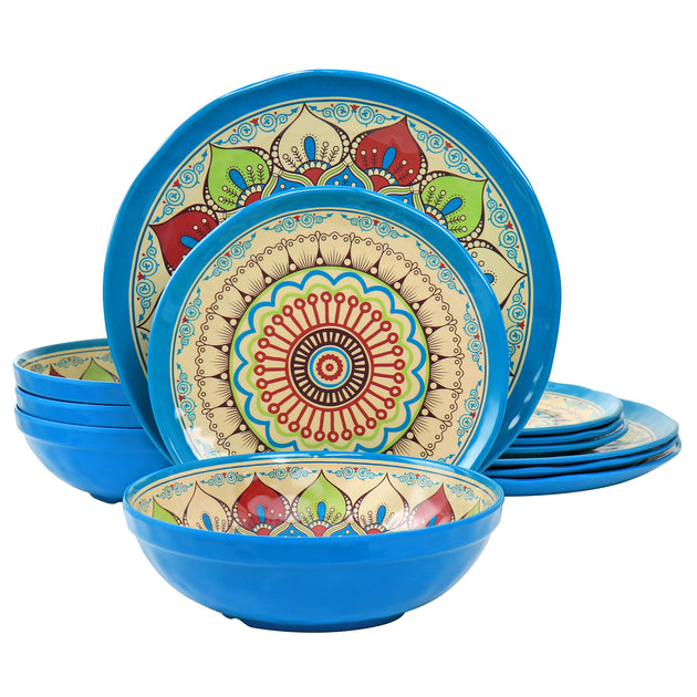 Elama Camilla 12 Piece Melamine Dinnerware Set Multicolor 2