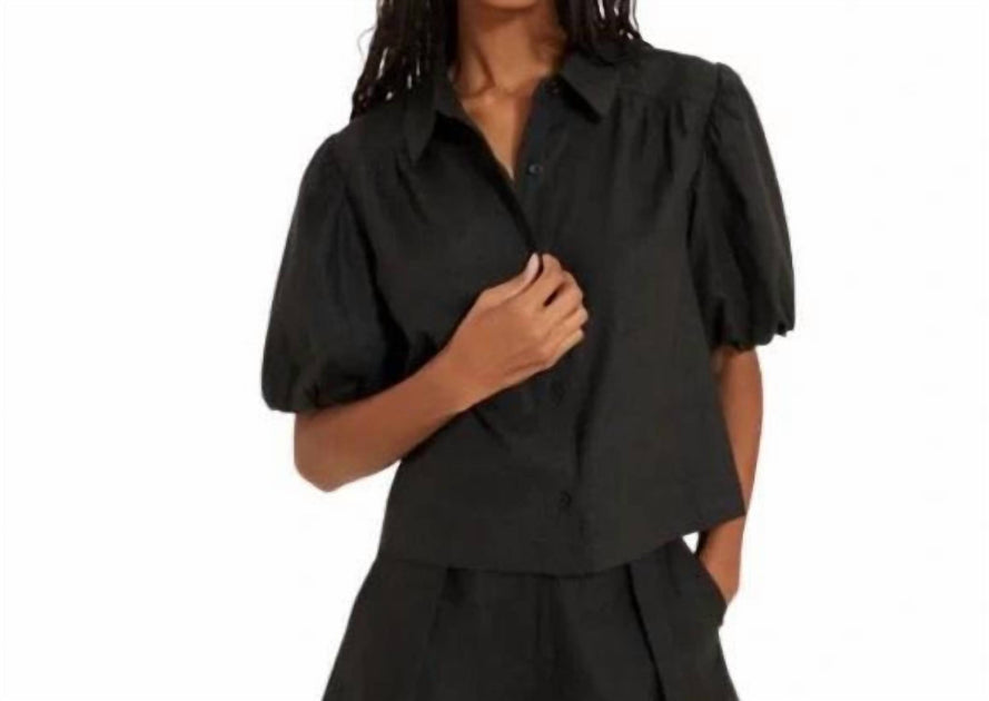 Something Navy Puff Sleeve Button Up Top Black Medium 2