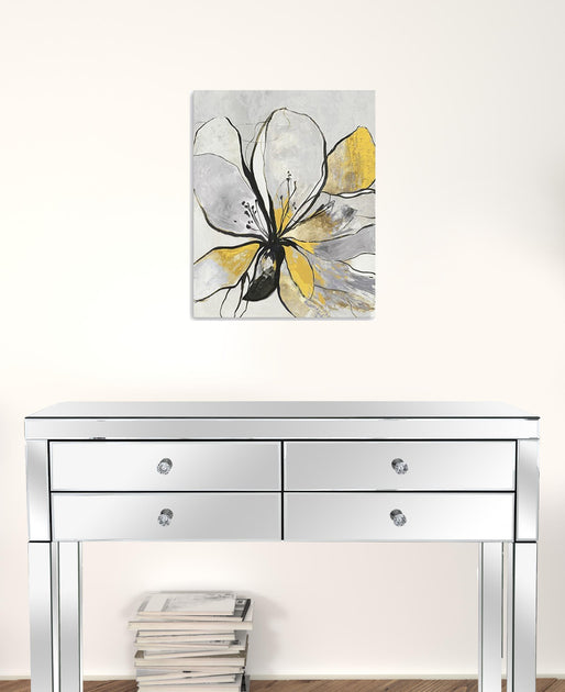 Hivvago 20 inch Modern Flower Canvas Wall Art Yellow/Black 2