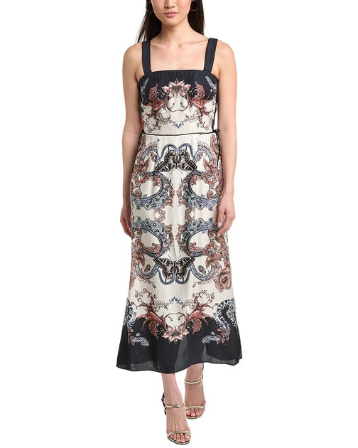 Marchesa Notte Twill Square Neck Sleeveless Dress Blue US 2 2