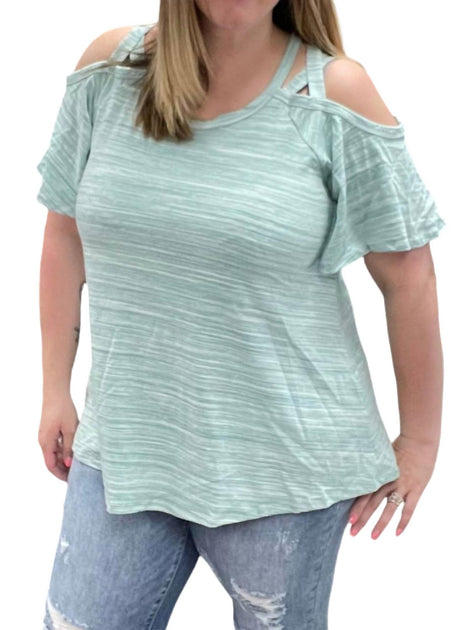 White Birch Marled Cold Shoulder Tunic Top Green Plus Size 1X 2