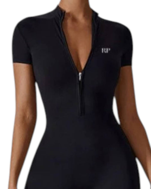 Rockstar Peach Scuba Zip Short Sleeve Jumpsuit Black XL 3