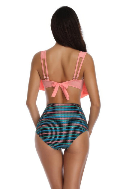 TRUEDAMES Floral Print High Waist Swimsuit Blue Large 4