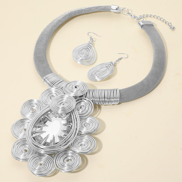 FASHNZFAB Teardrop Statement Necklace Silver One Size 2