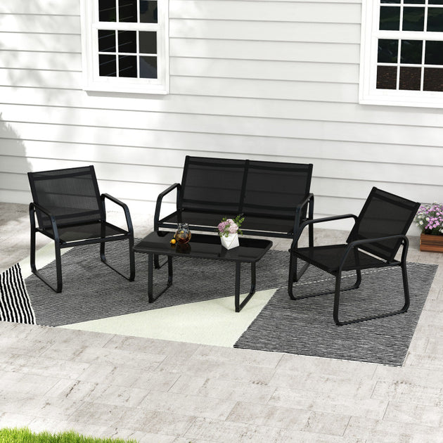 Hivvago 4 Piece Patio Conversation Set Black 3
