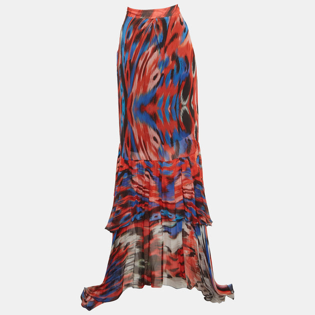 Just Cavalli Abstract Print Crepe Maxi Skirt Red Medium 4