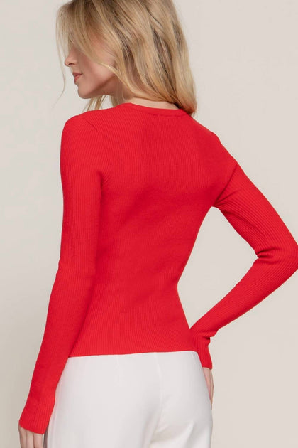 Active Basic Ribbed Knit Long Sleeve Top Red Medium 4