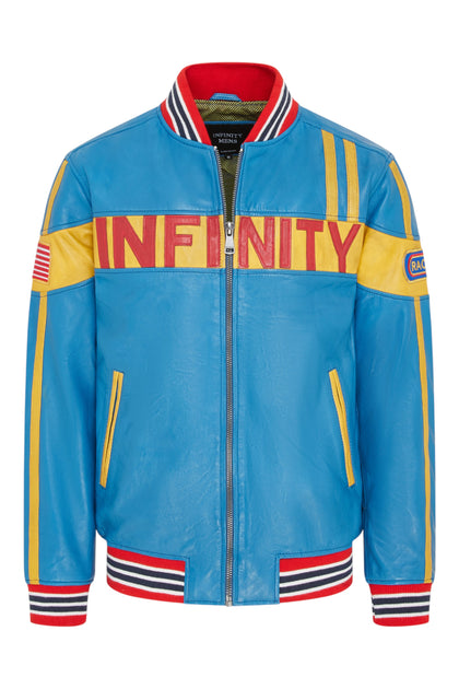 Infinity Mens Track Racing Bomber Biker Jacket Blue Large 3
