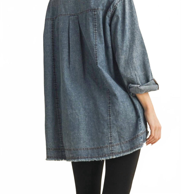 Mustard Seed Patch Pocket Denim Top Blue Small 3