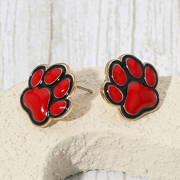 FASHNZFAB Game Day Paw Stud Earrings Red 5