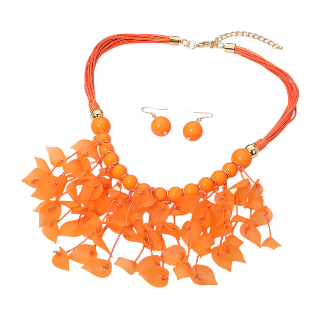 FASHNZFAB Leaf Fringe Statement Necklace Multi One Size 6