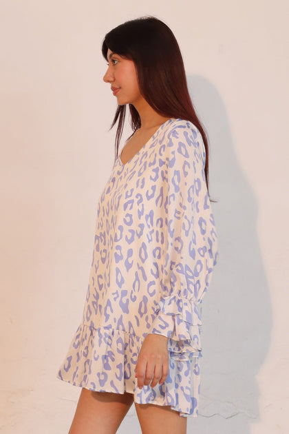 TRUEDAMES Simple Leopard Dress Blue Small 5
