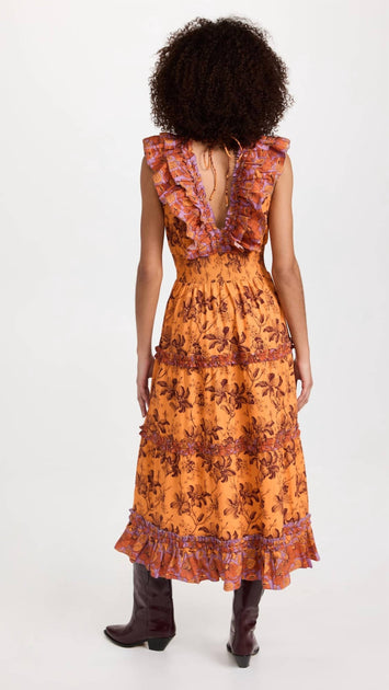Love The Label Azalea Ruffled Midi Dress Brown Medium 3