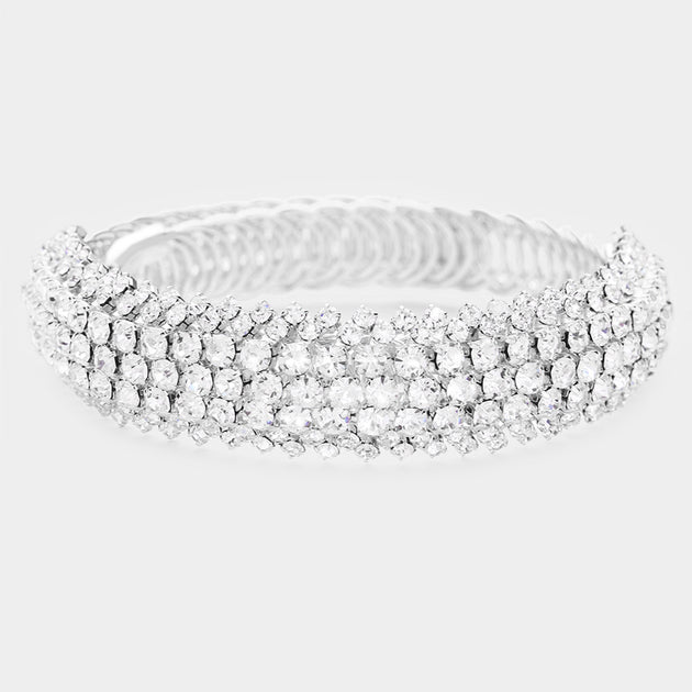 FASHNZFAB Rhinestone Evening Bracelet Silver One Size 2