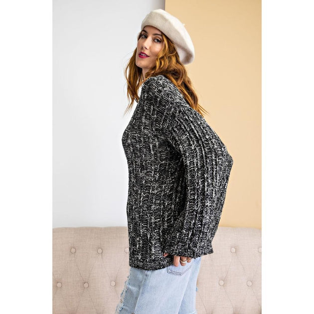 TRUEDAMES Textured Knitted Sweater Black Medium 4