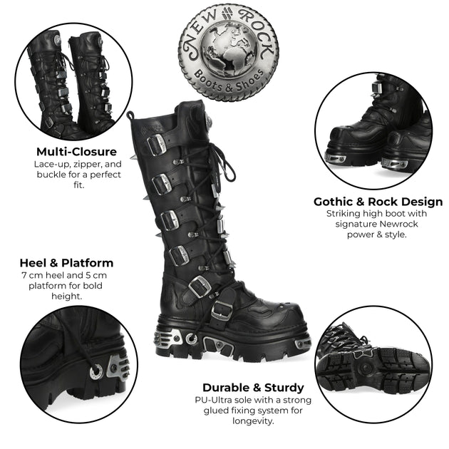 New Rock M-161-C10 Knee High Boots Black EU 42 3