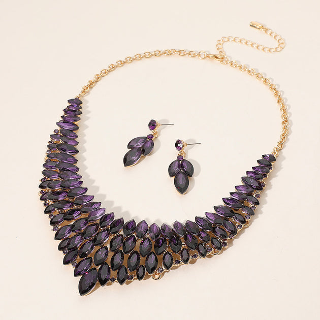 FASHNZFAB Marquise Stone Cluster Evening Necklace Purple One Size 2