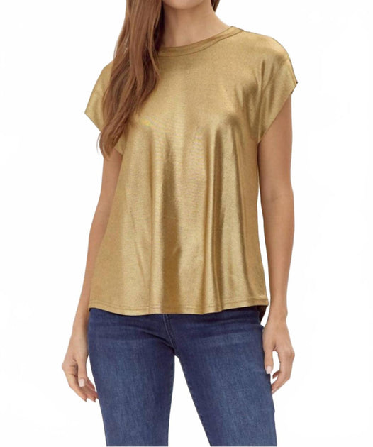 Jodifl Crew Neck Cap Sleeve Top Gold Small 2