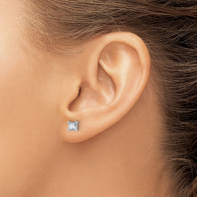 Diamond2Deal Princess Lab Grown Diamond Stud Earrings Silver 4