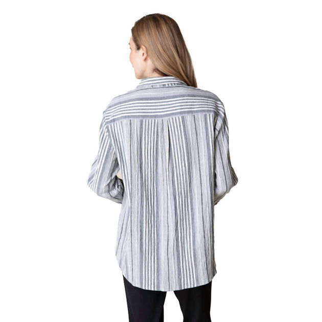 Habitat Striped Textured Button-Front Shirt Grey Small 4