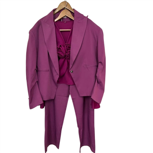Peekskill Top Blazer And Pants 3 Piece Suit Set Pink Small 3