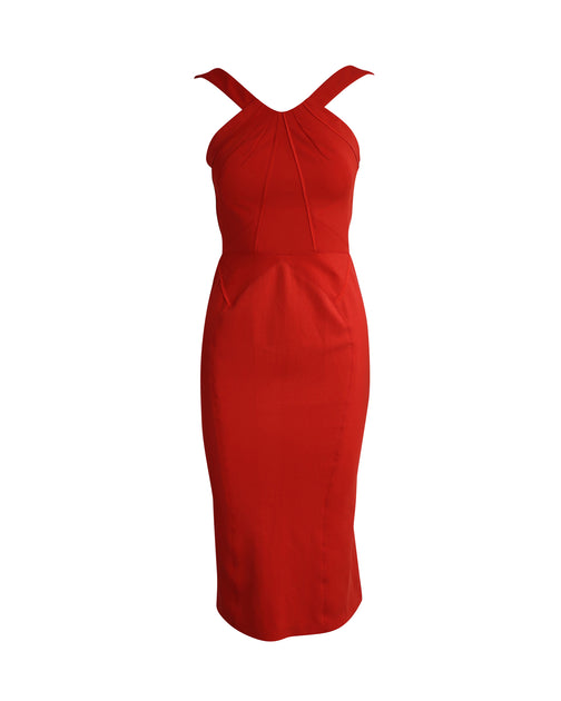 Zac Posen Halter Flared Bottom Midi Dress Red US 4 2