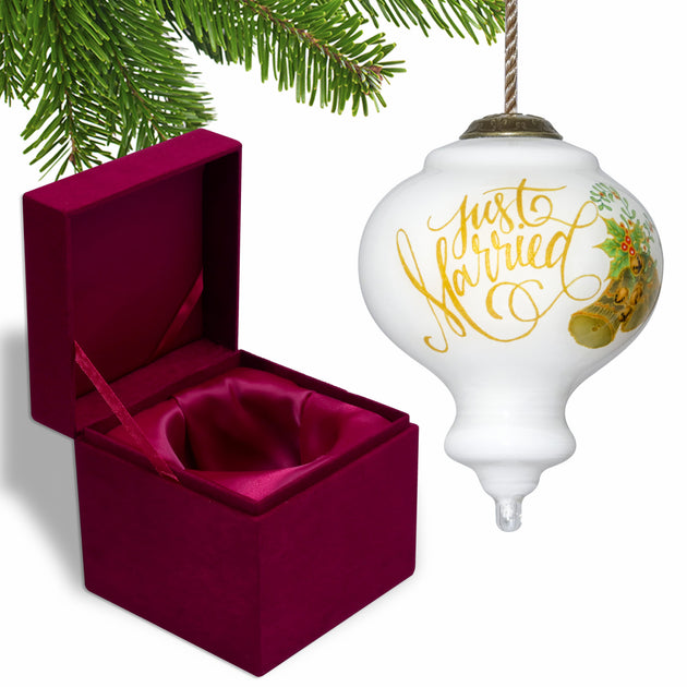 Hivvago Just Married Glass Ornament 2