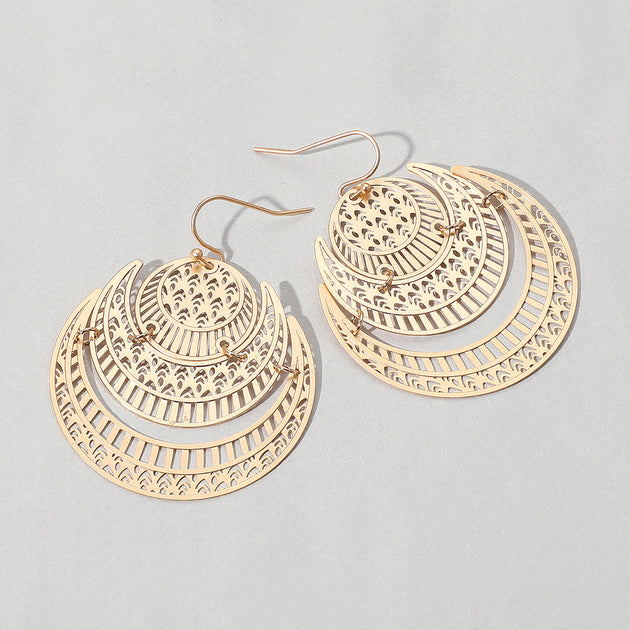 FASHNZFAB Boho Metal Cutout Crescent Dangle Earrings Gold 3
