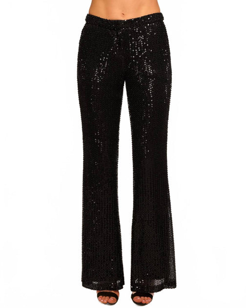 Ramy Brook Olivian Beaded Sequin Flare Pant Noir US 4 2