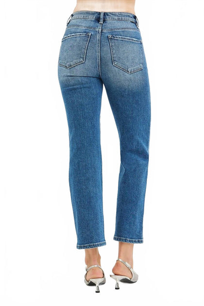 RISEN Tummy Control High Rise Crop Straight Leg Jeans Blue 25 4