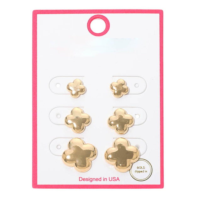 FASHNZFAB Quatrefoil Stud Earring Set Gold 4