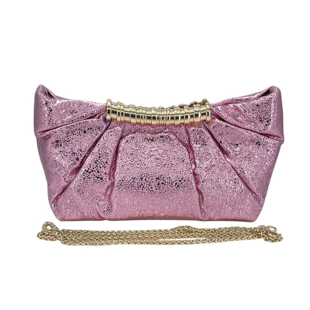 FASHNZFAB Pleated Metallic Clutch Crossbody Bag Pink One Size 4