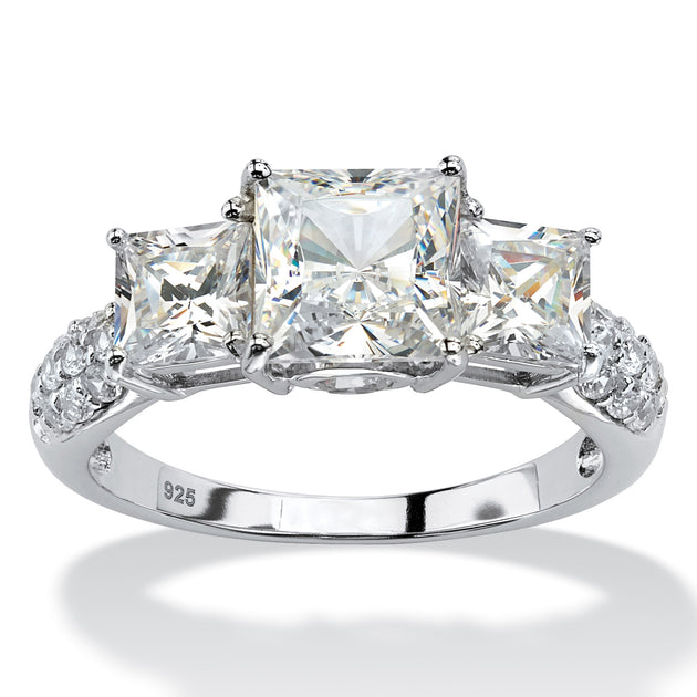 Palm 3.43 TCW Sapphire Platinum-plated Silver Ring Silver US 6 2